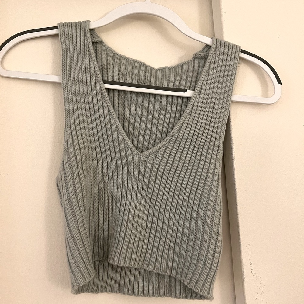 Sage Grey Green Knit Crop Top